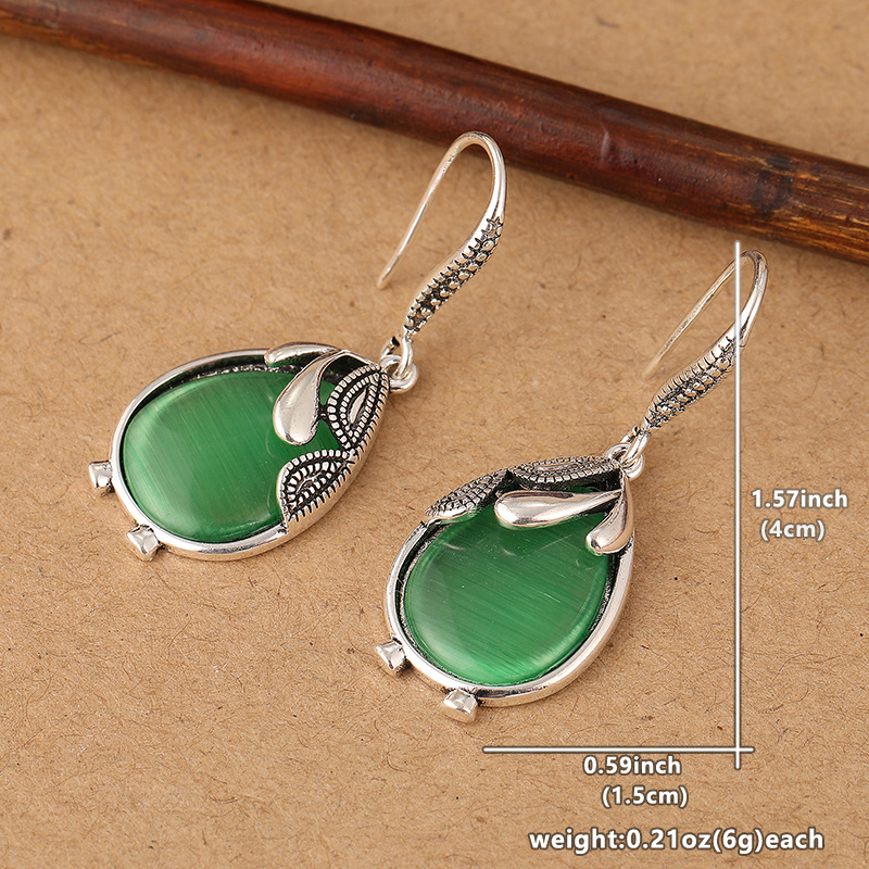 Vintage Green Leaf Dangle Earrings Copper Jewelry Nature Inspired Gift